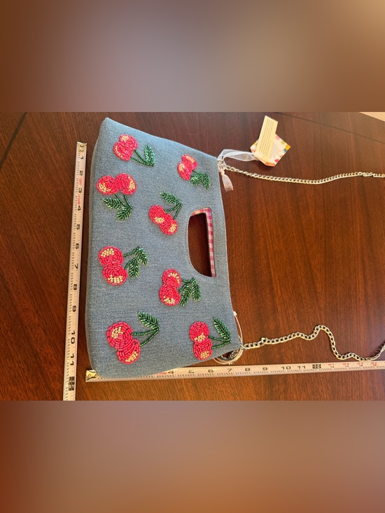 Viral beaded Bag! Cherries on Denim Clutch Shoulder Crossbody Bag